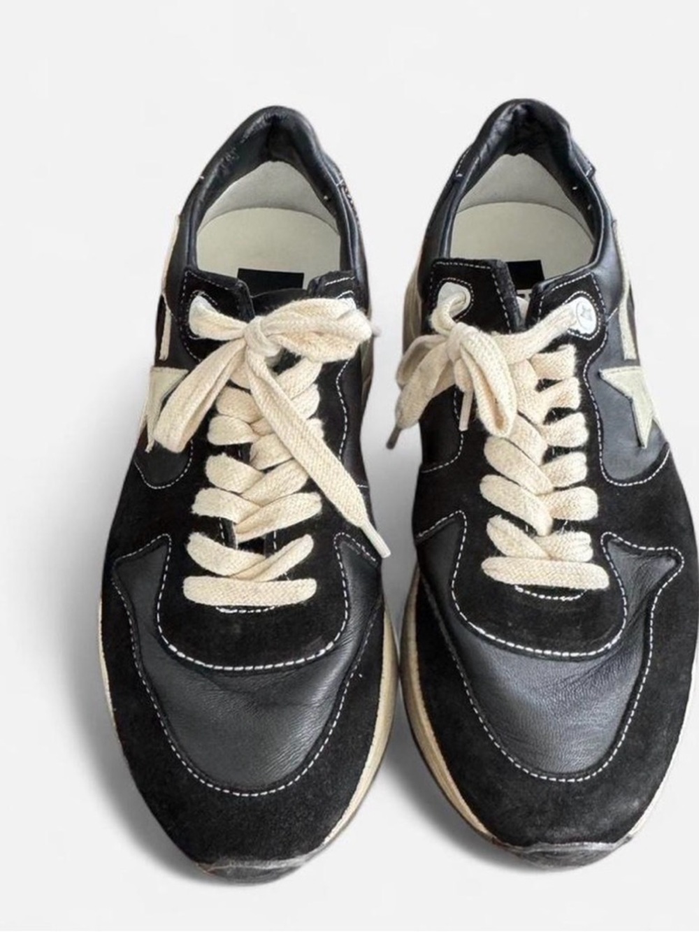 Golden Goose Deluxe Brand Running Sole Sneakers in Black Leather w/ White Stars - Picture 4 of 6